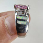 Opal Inlay Amethyst Ring Size 8 1/2 Sterling Silver 925 Vintage